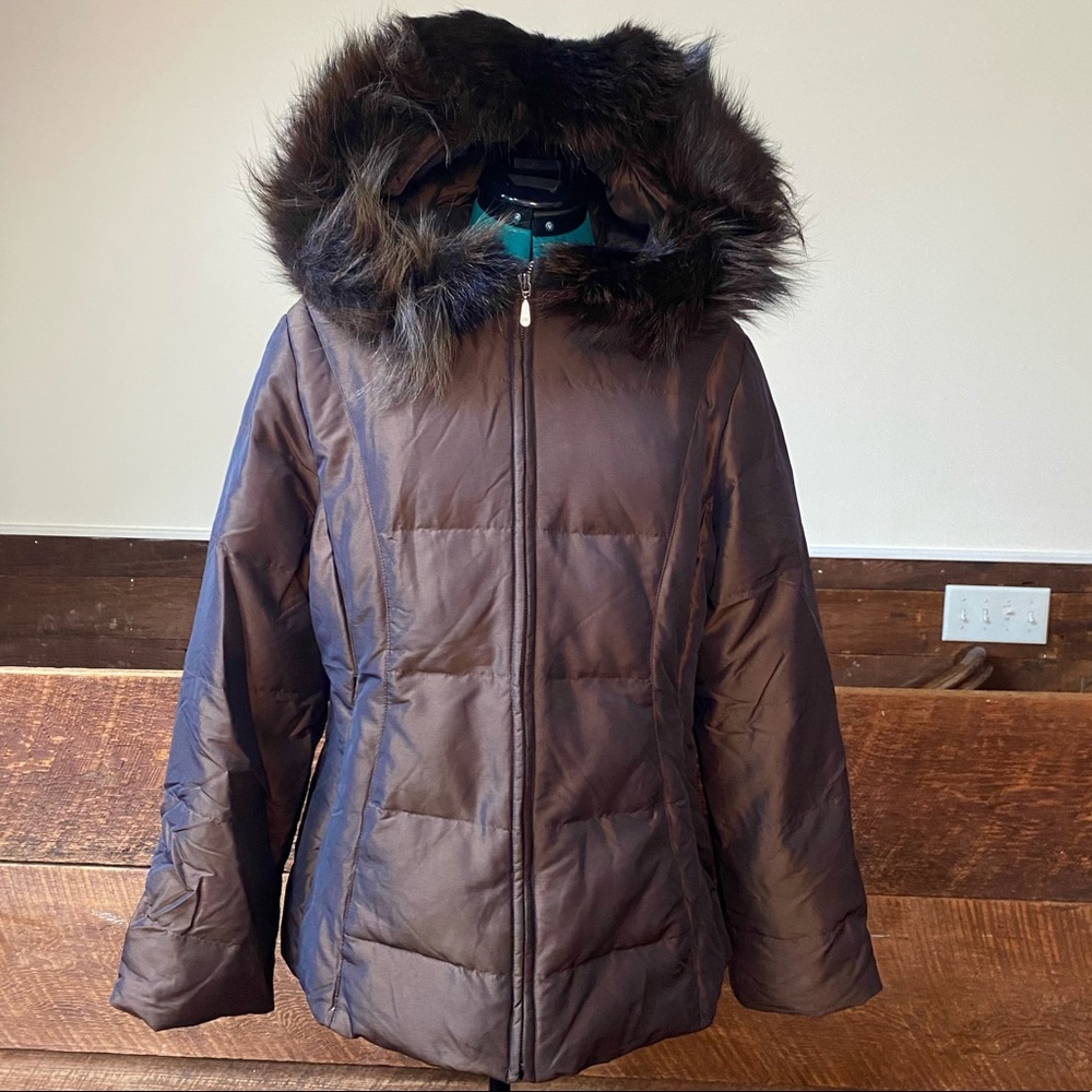 1 Madison Fox Fur Trimmed Down Puffer Coat